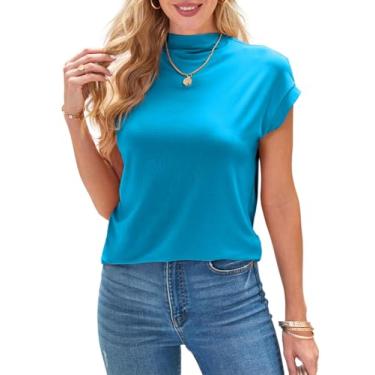 Imagem de Tankaneo Camisetas femininas com manga cavada e gola redonda para o verão, casuais, básicas, lisas, justas, Lago azul, P