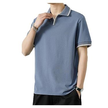 Imagem de Camisa polo masculina de seda gelo de lapela sólida com botão para treino camiseta atlética secagem rápida curta, Cor 12, 4G