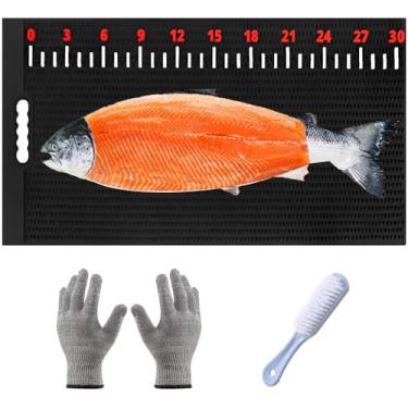 Imagem de Tapete de filete de peixe, 81 cm x 40 cm, placa de limpeza antiderrapante extra grande com decalque de medição, tábua de corte de filete de peixe de silicone portátil, tapete de corte de peixe com