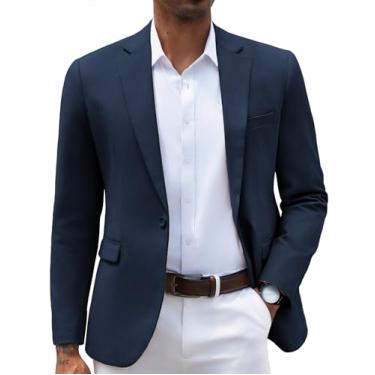 Imagem de COOFANDY Blazer masculino casual slim fit casaco esportivo leve com um botão, Azul marinho, Large