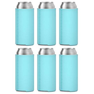 Imagem de TahoeBay 6 Slim Can Sleeves - Coolers de cerveja de neoprene em branco - Compatível com RedBull de 340 ml, Michelob Ultra, Seltzer de garra branca, Robins Egg Blue, 12oz, 6