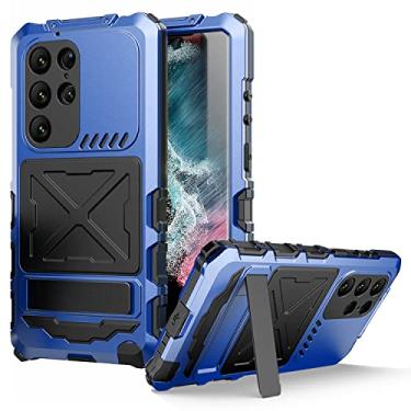 Imagem de Simicoo Samsung S23 Ultra Metal Bumper Militar Capa de Silicone Resistente Armor Defender Samsung S23Ultra Metal com Suporte Integrado Gorilla Glass Capa Completa À Prova de Poeira Exterior (Azul)