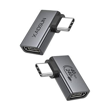 Imagem de XAOSUN Adaptador USB C de ângulo reto, USB C para C de 90 graus, Thunderbolt 4 para MacBook, Tablet, Docks, Steam Deck (pacote com 2)