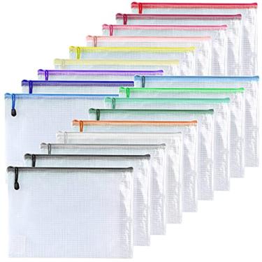 Imagem de Oaimyy -18 peças - 15 cm x 20 cm - Bolsa de malha com zíper, pastas de plástico com zíper para organização, material de escritório, viagem, armazenamento doméstico - multicolorido