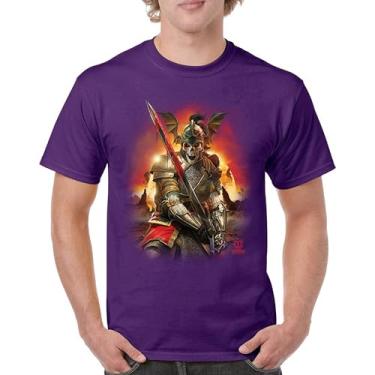 Imagem de Camiseta masculina Apocalypse Reaper Fantasy Skeleton Knight with a Sword Medieval Legendary Creature Dragon Wizard, Roxa, 5G