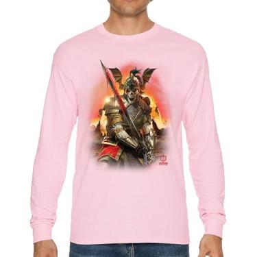 Imagem de Camiseta de manga comprida Apocalypse Reaper Fantasy Skeleton Knight with a Sword Medieval Legendary Creature Dragon Wizard, Rosa choque, G
