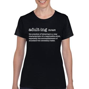 Imagem de Camiseta Adulting Definition Funny Adult Life is Hard Humor Parenting Responsibility 18th Birthday Gen X Women's Tee, Preto, M
