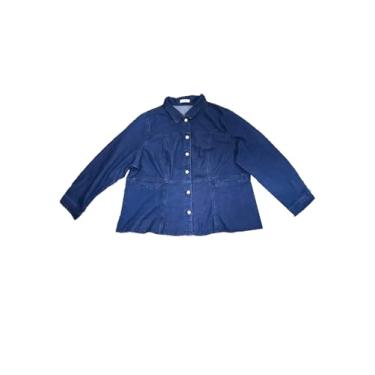 Imagem de Agnes Orinda Jaqueta jeans feminina plus size, manga comprida, botão lavado na frente, com bolsos, jaqueta jeans, Preto, azul, 2X