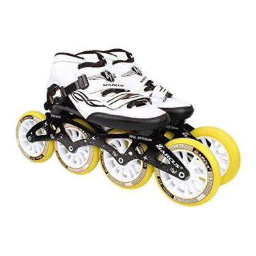 Imagem de Speed Inline Skates Patins Profissional Fibra de Carbono Patins de Corrida Patins 4 Rodas 90 MM-110 MM Patins em Linha Ajustáveis para Crianças Sapatos Esportivos Adultos (Cor: Amarelo, Tamanho: 38)