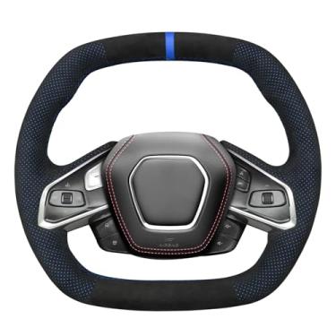 Imagem de MEWANT Capa de volante Alcanatra com costura à mão para Chevrolet (Chevy) Corvette C8 2020-2024 Acessórios de volante para Chevrolet