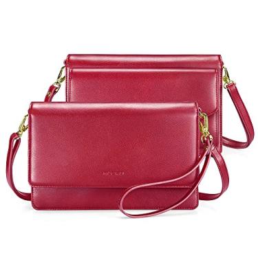 Imagem de nuoku Bolsa tiracolo feminina pequena carteira para celular com compartimentos para cartão RFID 2 alças, Sua grande cor de vinho