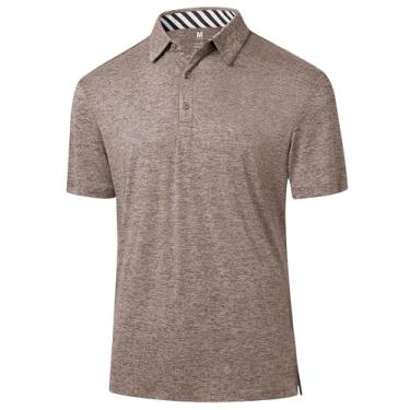 Imagem de Camisetas masculinas de desempenho polo de golfe: camisa de manga curta elástica com absorção de umidade de secagem rápida atlética sem rugas tops de verão, Marrom, P