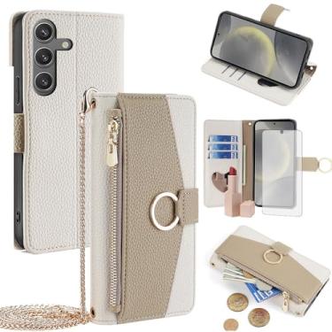 Imagem de Asuwish Capa de telefone para Samsung Galaxy S24 5G capa carteira com protetor de tela de vidro temperado e espelho flip anel suporte cartão de crédito alça transversal suporte celular S 24 24S G5