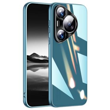 Imagem de POYUFRG Capa fina para Huawei Pura 70 Ultra/70 Pro/70 Pro+/70, proteção de lente com tudo incluído, moldura chapeada, capa traseira de vidro resistente, azul escuro, 70 Pro +