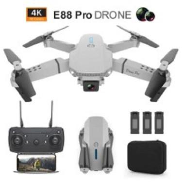 Imagem de Drone E88 Pro 4K Com 2 Câmera 3 Baterias  + Bolsa Drone Na Cor Cinza -