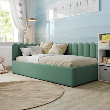 Imagem de Cabeceiras Nuvem em L Cerquinha Infantil Estofada Modular Cama Solteiro 3,00mX60cm Módulos Adesivos (Verde)