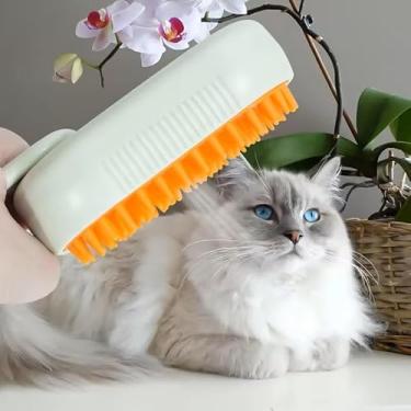 Imagem de Escova Pet A vapor 3 em 1Profunda e Relaxamento (Branco com Laranja)