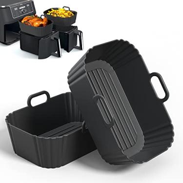 Imagem de PINTAUR Pacote com 2 forros de silicone para fritadeira, forros reutilizáveis compatíveis com Ninja Foodi DZ201, DZ401, DZ550, COSORI, Chefman, Instant Air Fryer e cestas 6 em 1 8-10QT Air Fryer