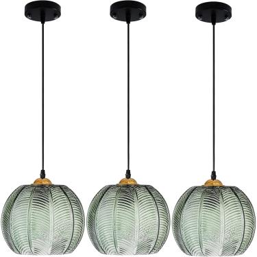 Imagem de Conjunto de 2 luminárias pendentes de vidro modernas, luminárias verdes, luminária pendente de teto, luminária pendente ajustável de 59 polegadas para cozinha, ilha, sala de jantar, quarto,