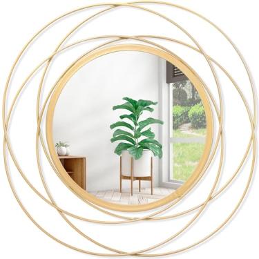 Imagem de HLFMVWE Espelhos decorativos redondos montados em espelho de parede dourado com moldura de arame de metal de ferro para parede, penteadeira decorativa de casa de banho, sala de estar ou quarto, branco