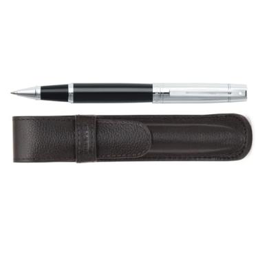 Imagem de Sheaffer Caneta-tinteiro preta brilhante 300 com tampa cromada brilhante, acabamento cromado e bolsa combinando para presente (rollerball)