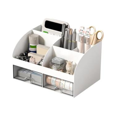 Imagem de Organizador de mesa de escritório com 6 compartimentos e 2 gavetas transparentes, organizador de mesa infantil para porta-lápis, organizadores de mesa, decoração estética de mesa, cartão de vi type3