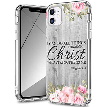 Imagem de Rossy Capa para iPhone 11, capa protetora transparente com camada dupla híbrida de TPU macio policarbonato rígido à prova de choque para Apple iPhone 11 de 6,1 polegadas (2019), versículo da Bíblia Filipenses 4-13
