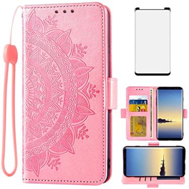 Imagem de Asuwish Capa carteira compatível com Samsung Galaxy Note 8 de vidro temperado, suporte para cartão, alça de pulso, capa de celular para Glaxay Note8 Not S8 Galaxies Gaxaly ouro rosa