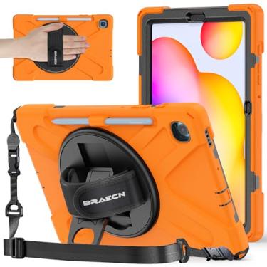 Imagem de BRAECNstock Capa para Samsung Galaxy Tab S6 Lite 10,4 polegadas 2024/2022/2020 (SM-P620/P610/P619) com suporte giratório para caneta + alça de mão à prova de choque capa infantil para Galaxy S6 Lite -