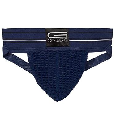 Imagem de Golberg – Suporte atlético clássico de banda larga de 7,6 cm – Cintura elástica de desempenho Jockstrap – Cor sólida – malha elástica azul meia-noite, Azul-escuro, X-Small