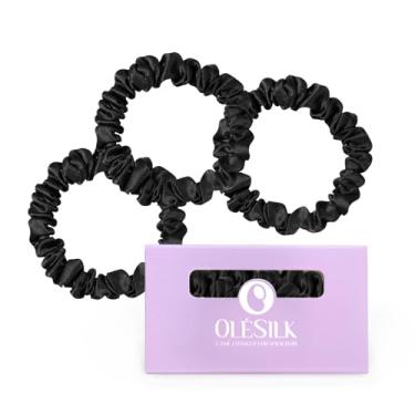 Imagem de OLESILK Laços de cabelo de seda para mulheres: elásticos de seda skinny 100% amoreira, macio, liso, sem danos, sem vincos para cabelos finos e encaracolados, pacote com 3, preto