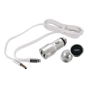 Imagem de Kit veicular carregador lightning suporte oex kv100 prata - Jcs Brasil