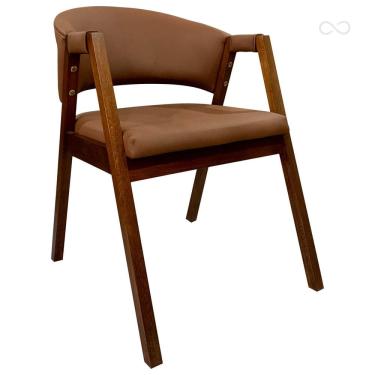 Imagem de Cadeira de Jantar com Braço Madeira Estofada Curva Marrom Claro Ravena CCS