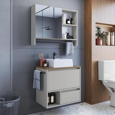 Imagem de Conjunto para Banheiro Gabinete Suspenso 60cm com Toalheiro Cuba e Espelheira 80cm Cj8050.20 Mel/Arenas