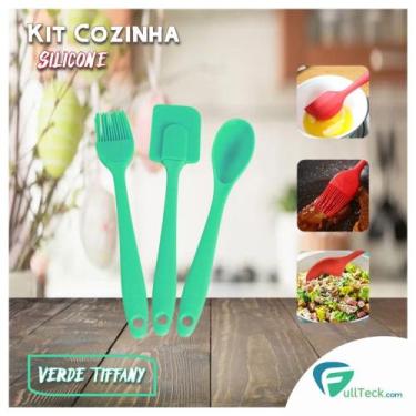 Imagem de Kit Cozinha Silicone 3 Peças Pincel Espátula Colher - Ecos