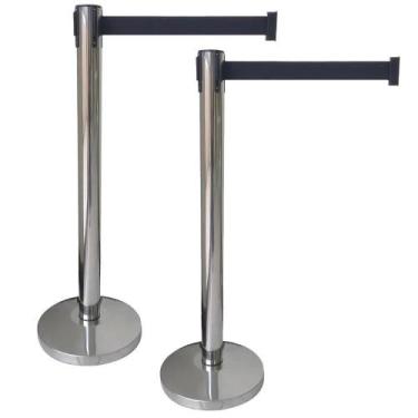 Imagem de 2 X Pedestal Organizador Separador de Fila Cromado Com Fita Retrátil P
