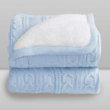 Imagem de Cobertor Donna Laço Bebê 100x75 cm Lã com Sherpa, Azul Bebe, 75X100