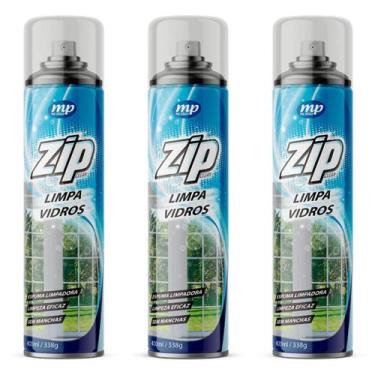 Imagem de Kit 3 limpa vidros desengordura e protege sem manchas spray zip 400ml 