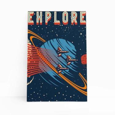 Imagem de Quadro Nave Espacial Retro Explore Planetas Canvas 60X40Cm - Plimshop