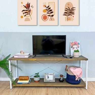 Imagem de Rack de TV Industrial de Ferro e Madeira Style Square Tabaco e Branco 
