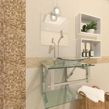 Imagem de Gabinete Vidro Para Banheiro 40Cm Inox Incolor Com Torneira - Cubas E 