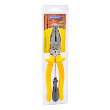 Imagem de Kit Alicate 8" + Chave De Fenda 1/8x3" Tramontina, Amarelo, Preto