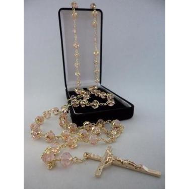 Imagem de Terço cristal aust. rosa 8x6mm esp. - folh. ouro - armazem