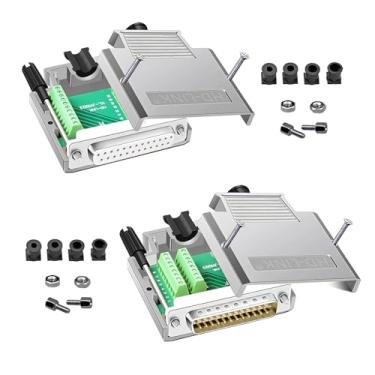 Imagem de Willwewon 1 peça macho 1 peça fêmea DB25 concha de metal conector sem solda, RS232 D-SUB serial para 25 pinos plugue terminal bloco terminal placa breakout com caixa parafusos longos tubo de cauda