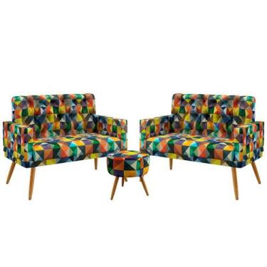 Imagem de Kit 2 Poltronas Namoradeira Estofadas Vega Rodapé e Capitonê com Puff 