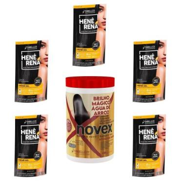 Imagem de Hene Em Gel Rena Preto Azulado 05x180gr Pouch+Brilho Magico Agua Arroz