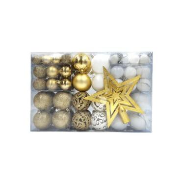 Imagem de Kit C/100 Bolas de Natal Lisas/Foscas/Glitter - Dourado e Branco - Fac