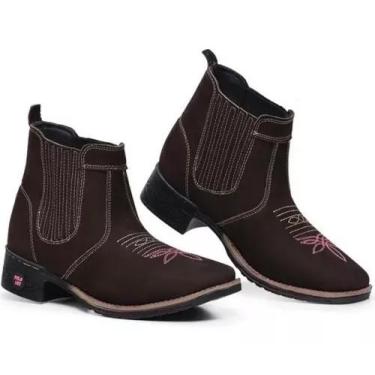 Imagem de Bota Botina Feminina Texana Couro Bico Quadrado Cano Curto - Polo Art,