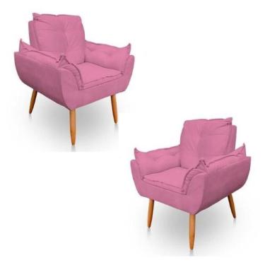 Imagem de Kit 2 Poltronas Decorativa Opala Sala de Estar Tecido Suede Rosa Kimi 