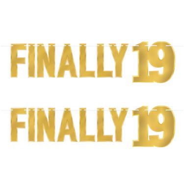 Imagem de Beistle 2 peças elegantes de ouro Finally 19 Banners de aniversário de 9,5 cm, decorações de festa de aniversário, celebrações marcas, 19 cm x 3'